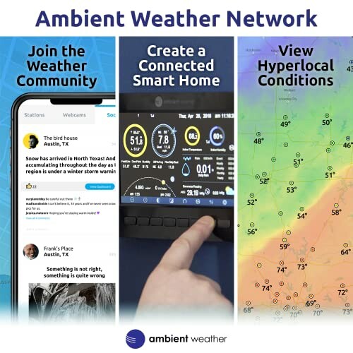 Overview of Ambient Weather Network features including community, smart home integration, and hyperlocal conditions.