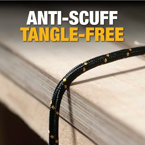 Anti-scuff tangle-free cable on wooden surface.