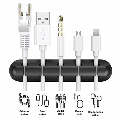 Cable organizer with Ethernet, data, audio, mouse, and headphone cables.