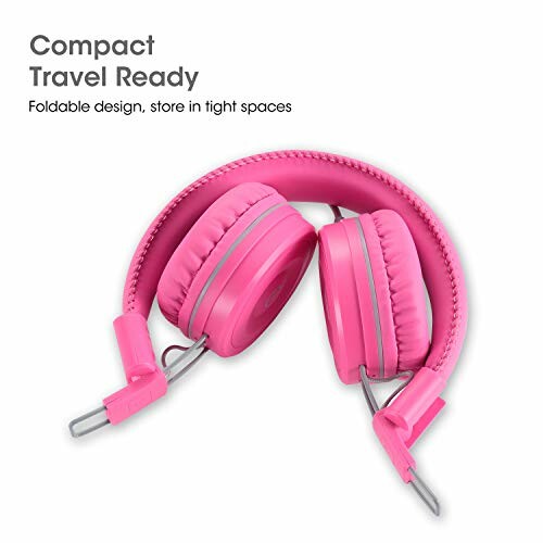 Pink foldable headphones for compact travel storage.