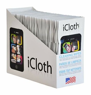 Box of iCloth cleaning wipes for screens