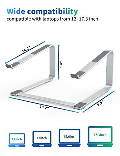 Laptop stand compatible with 12 to 17.3 inch laptops showing dimensions.