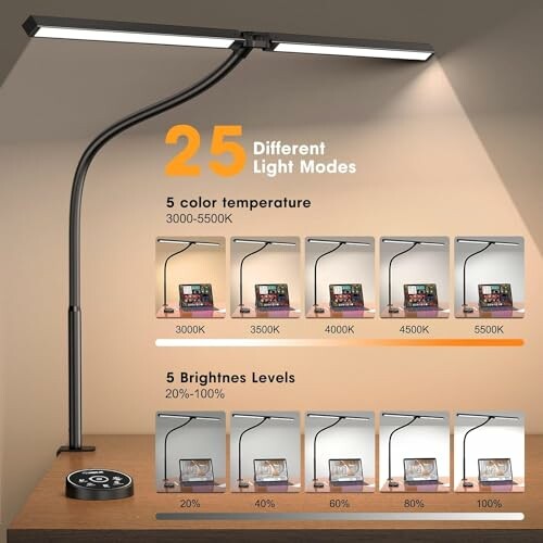 LED floor lamp with 25 different light modes and adjustable brightness and color temperature.