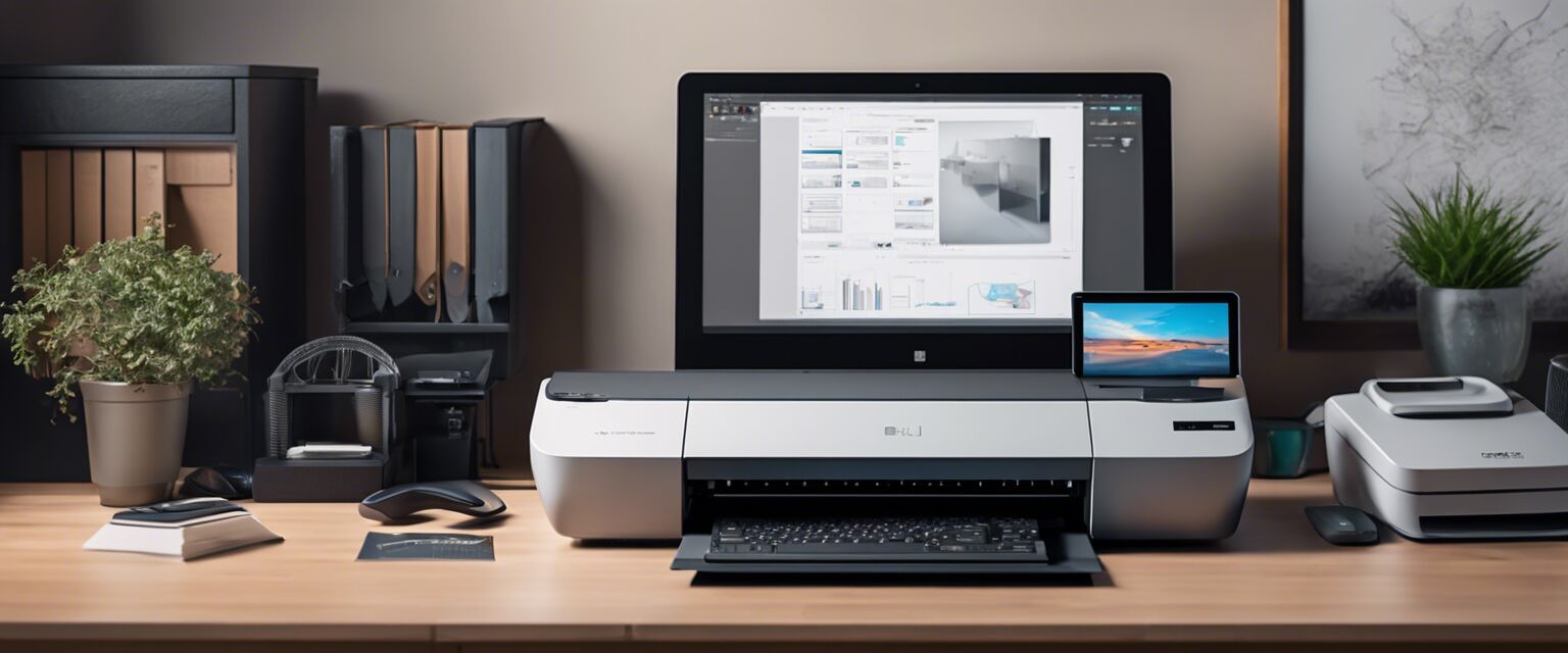 Home office setup with printer and scanner