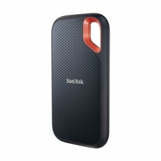 SanDisk portable SSD with black and orange design