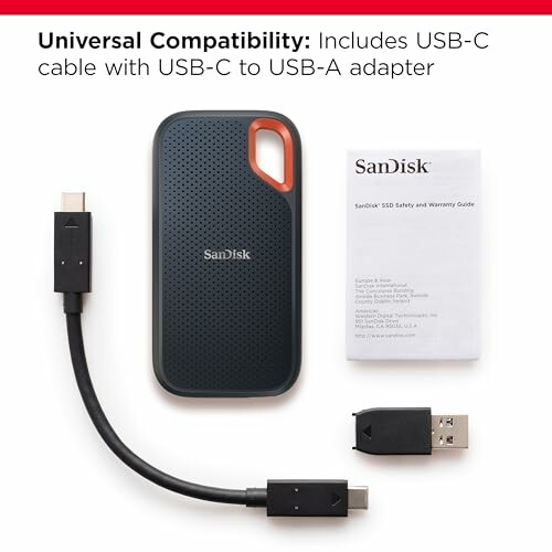 SanDisk SSD with USB-C cable and adapter