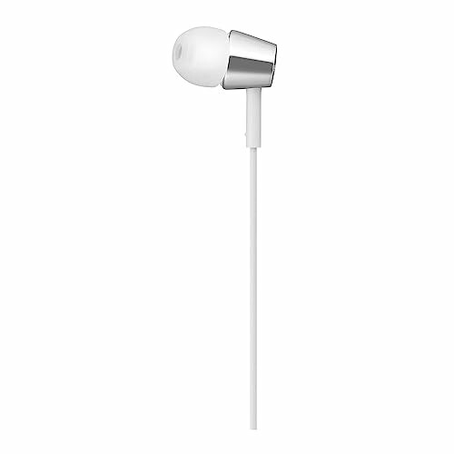 Silver earbud headphone with white wire