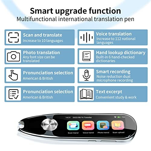 Smart translation pen features with scan, voice, and photo translation capabilities.