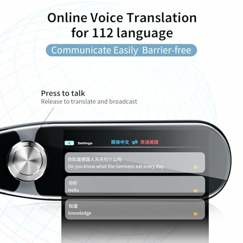 Voice translation device with text display for 112 languages.